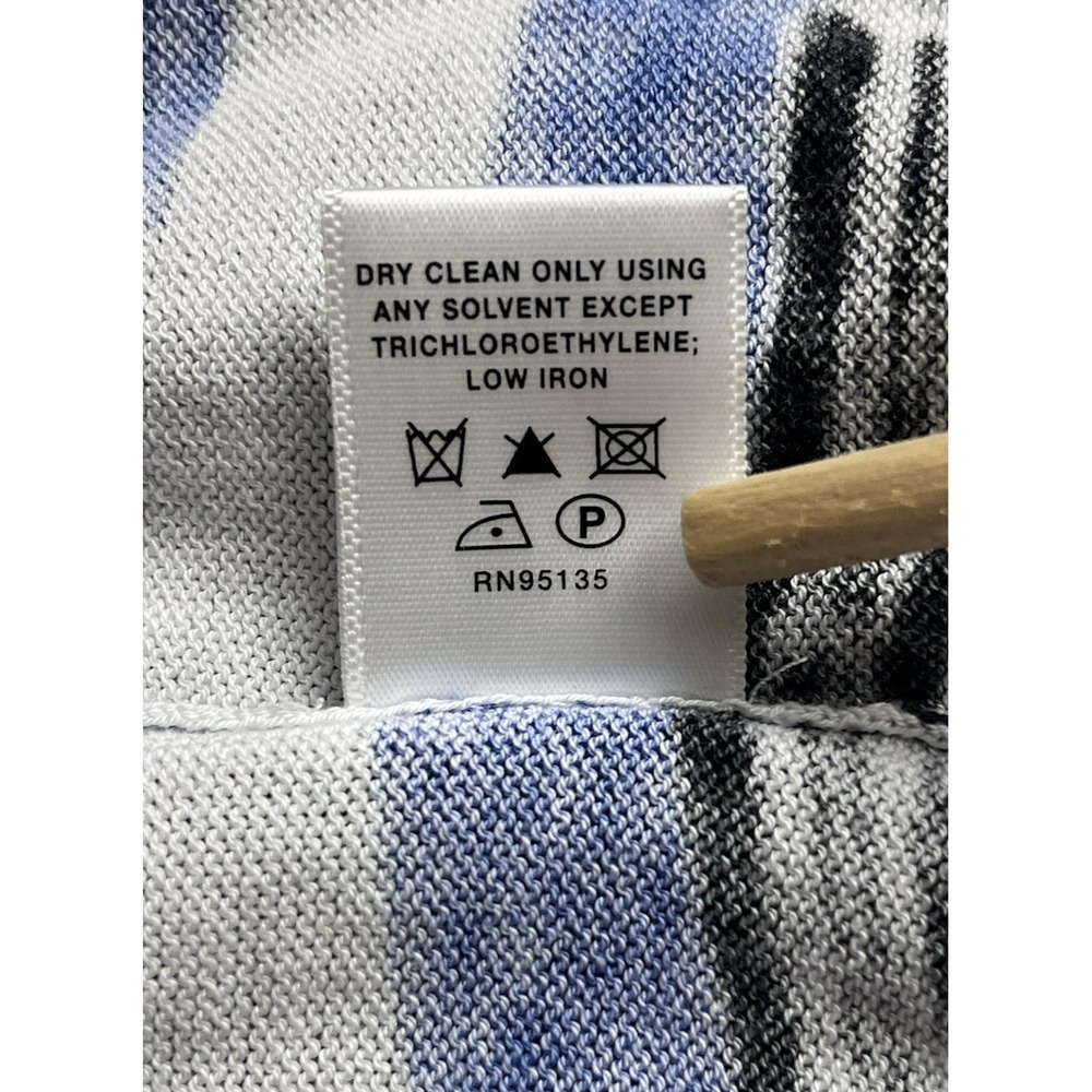Lafayette 148‎ Abstract Stripe Silk Panel Knit Cardigan Sweater Blue White Large - Picture 10 of 12